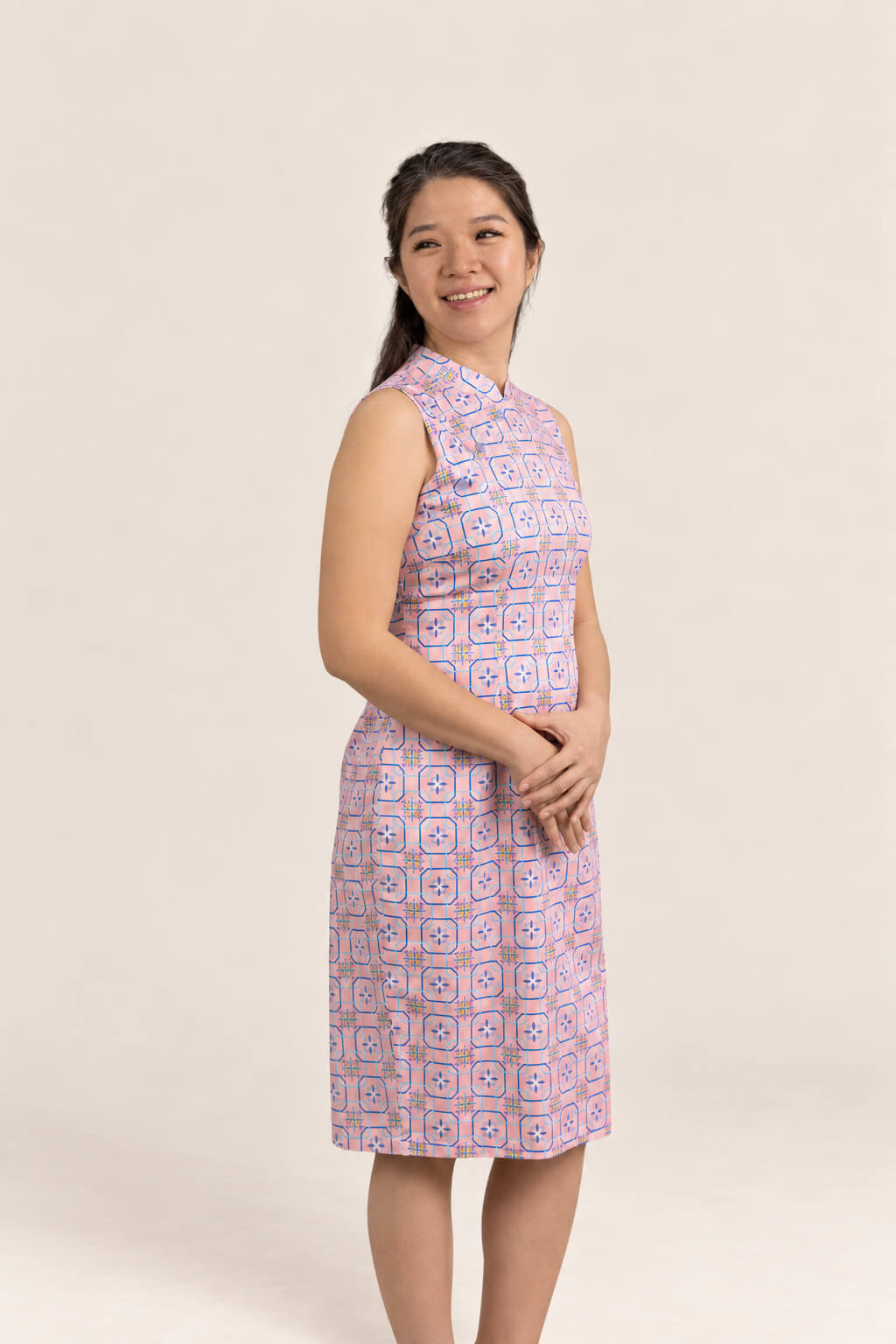 Ladies Mini Peony Cheongsam - Pink Tiles