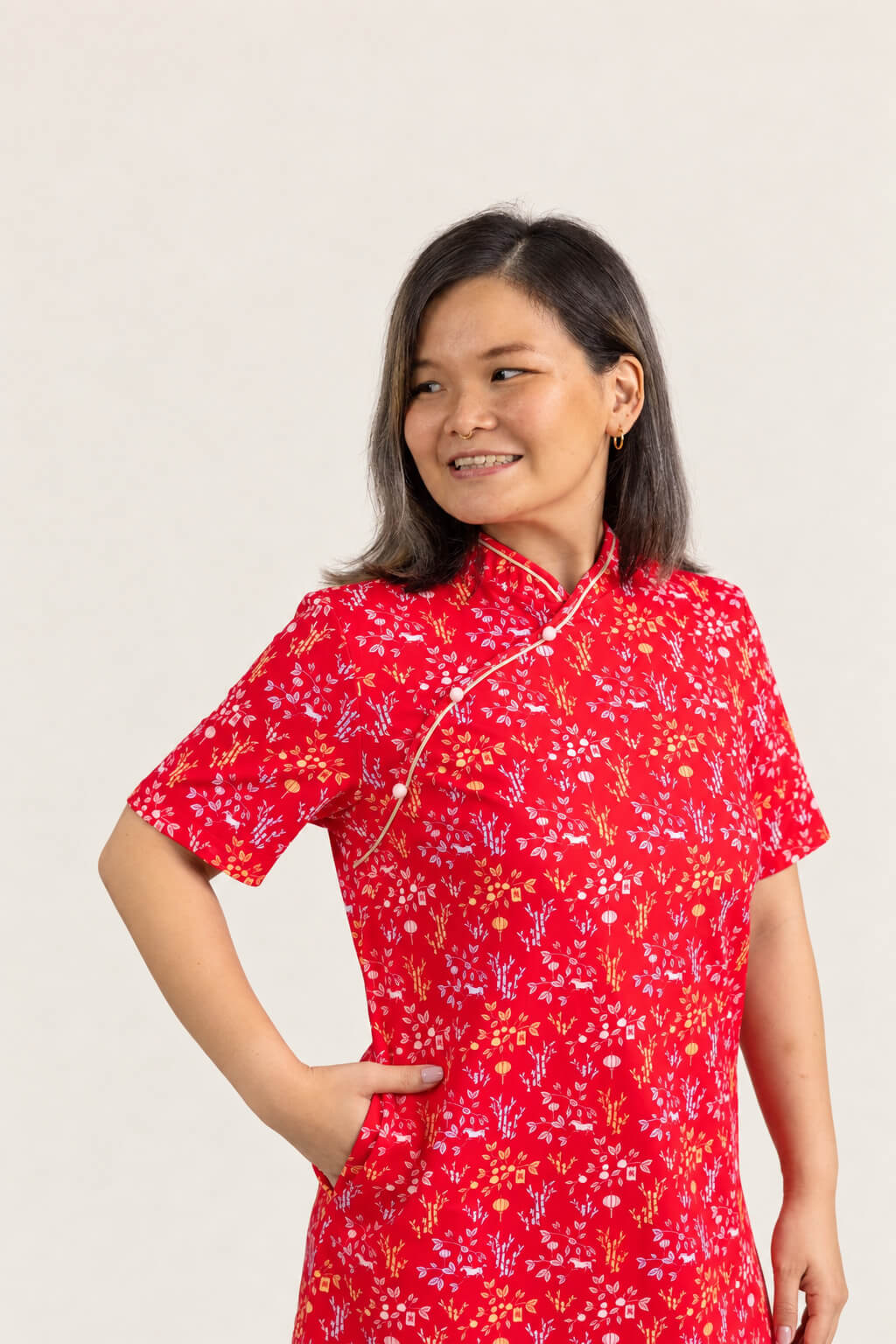 Ladies Wendy Cheongsam - Red Floral Bamboo