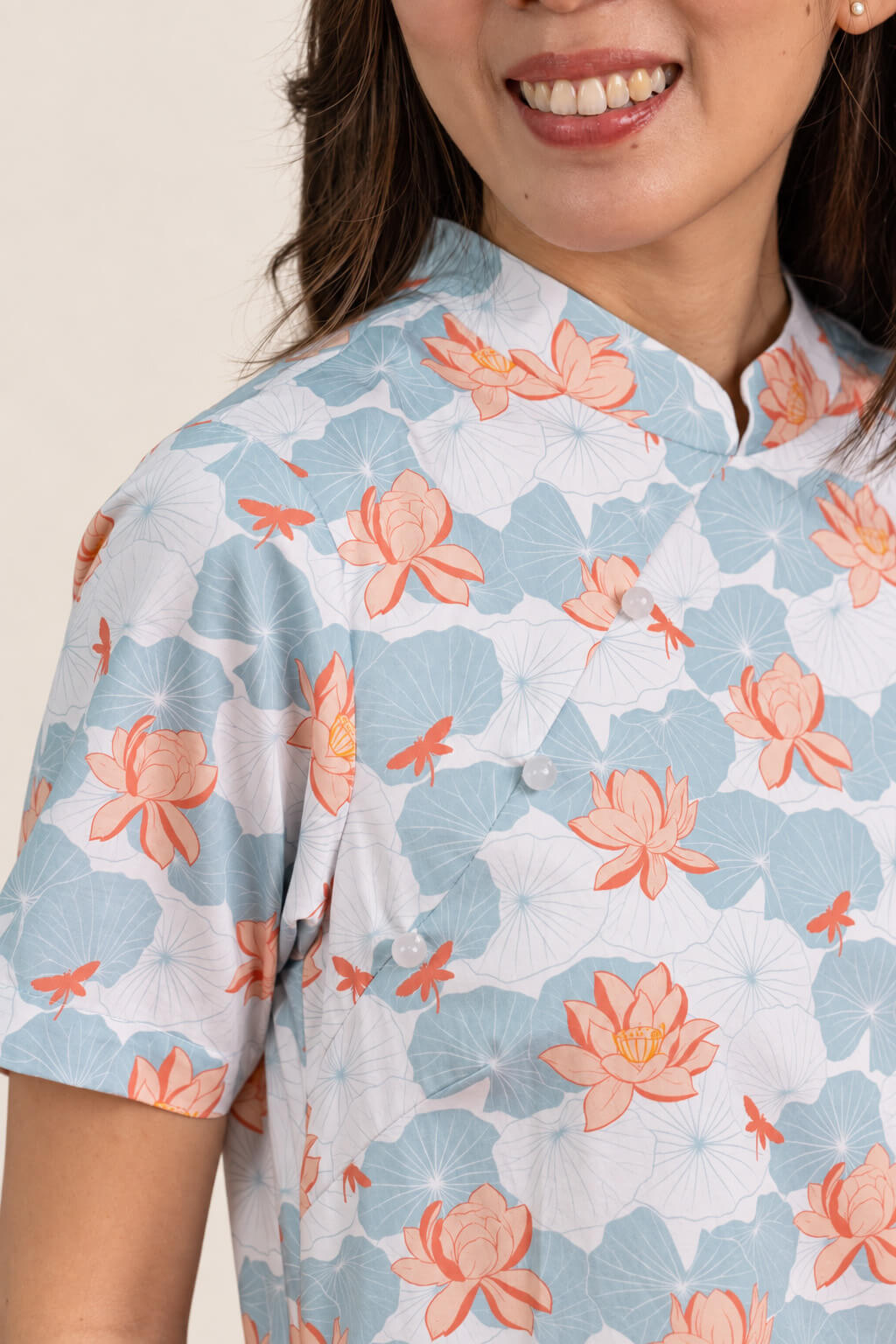 Ladies Wendy Cheongsam - Teal Lotus