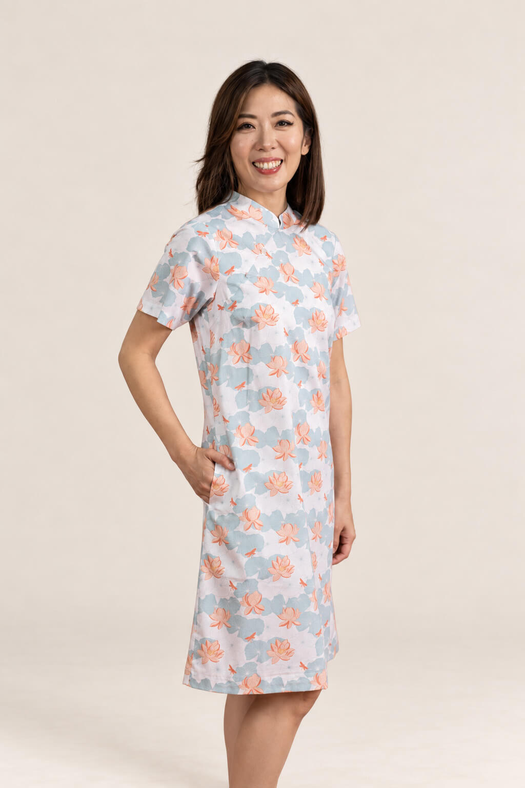 Ladies Wendy Cheongsam - Teal Lotus