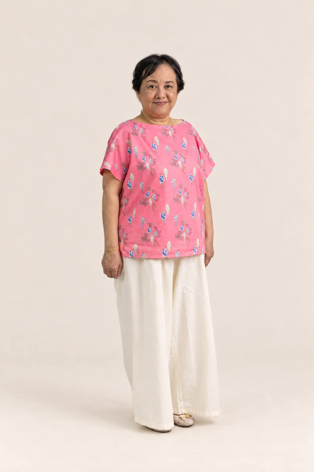 Ladies Becca Top - Pink Floral Lanterns