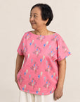 Ladies Becca Top - Pink Floral Lanterns
