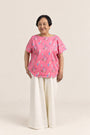 Ladies Becca Top - Pink Floral Lanterns