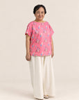 Ladies Becca Top - Pink Floral Lanterns