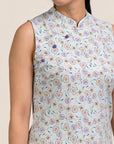 Ladies Mini Harper Cheongsam - Blue Fans