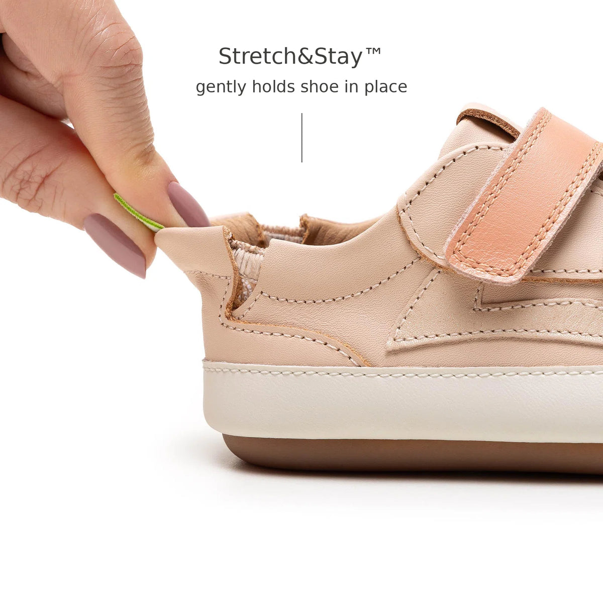 Back view of Tip Toey Joey Landy Sneakers in Papaya Cream / Mint / Flamingo showing the Stretch&amp;Stay elastic heel