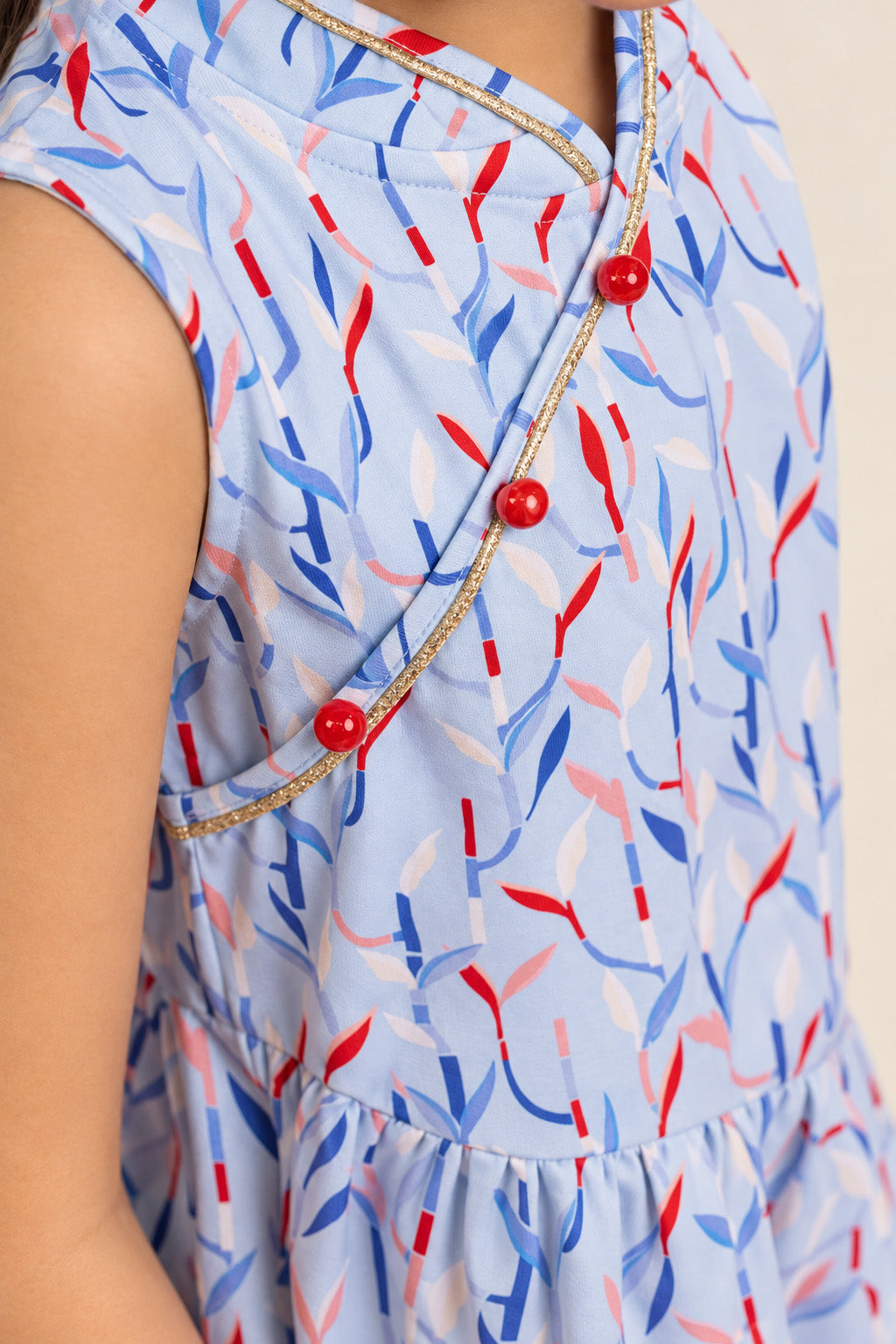 Jersey Luna Cheongsam - Blue Lucky Bamboo