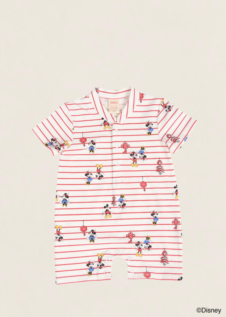 Mandarin-collared Polo Romper - Firecracker Mickey