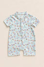 Mandarin-collared Polo Romper - Blue Fans