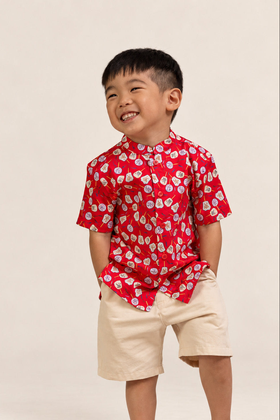Mandarin-collared Shirt Red Fans