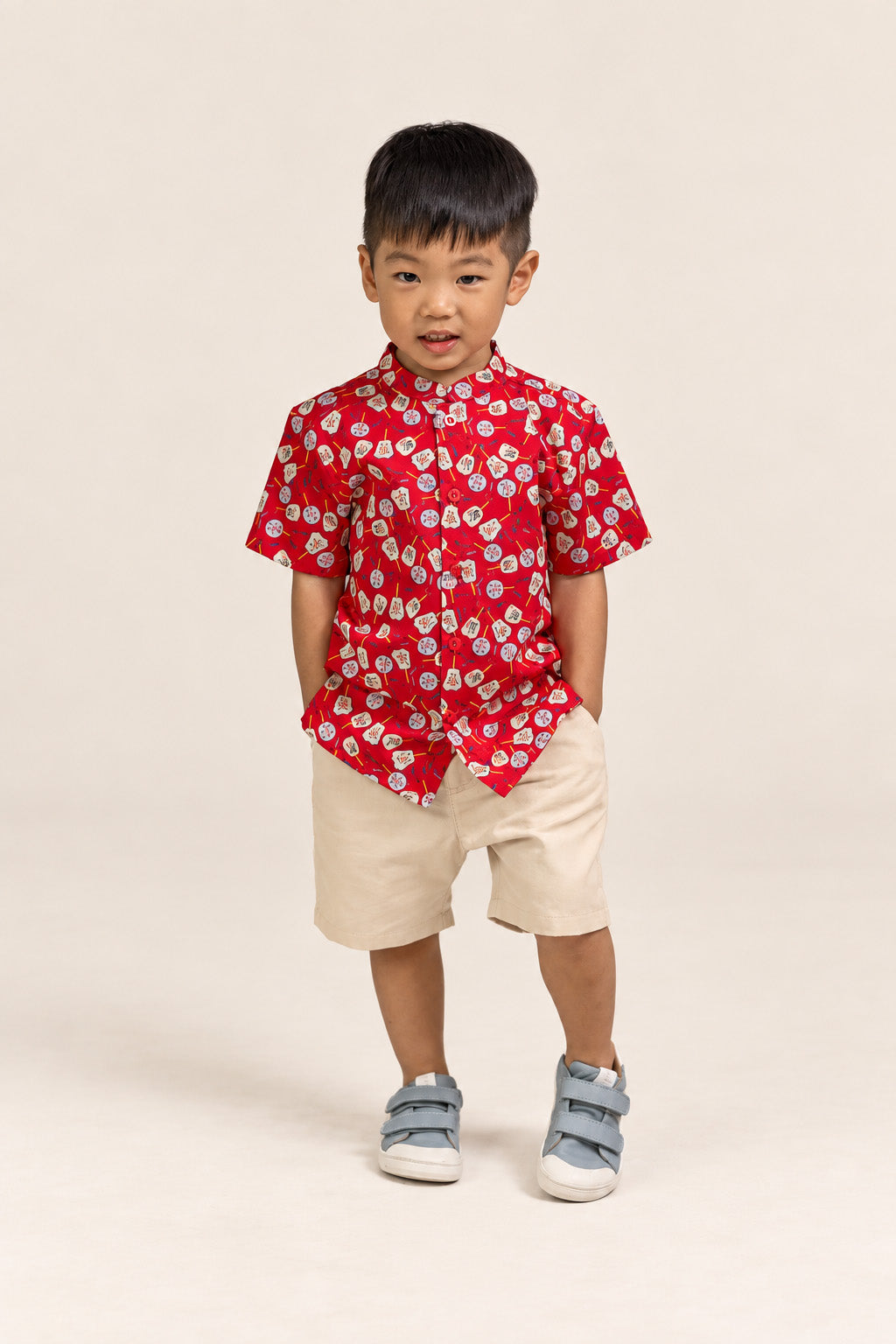 Mandarin-collared Shirt Red Fans