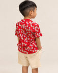 Mandarin-collared Shirt Red Fans back