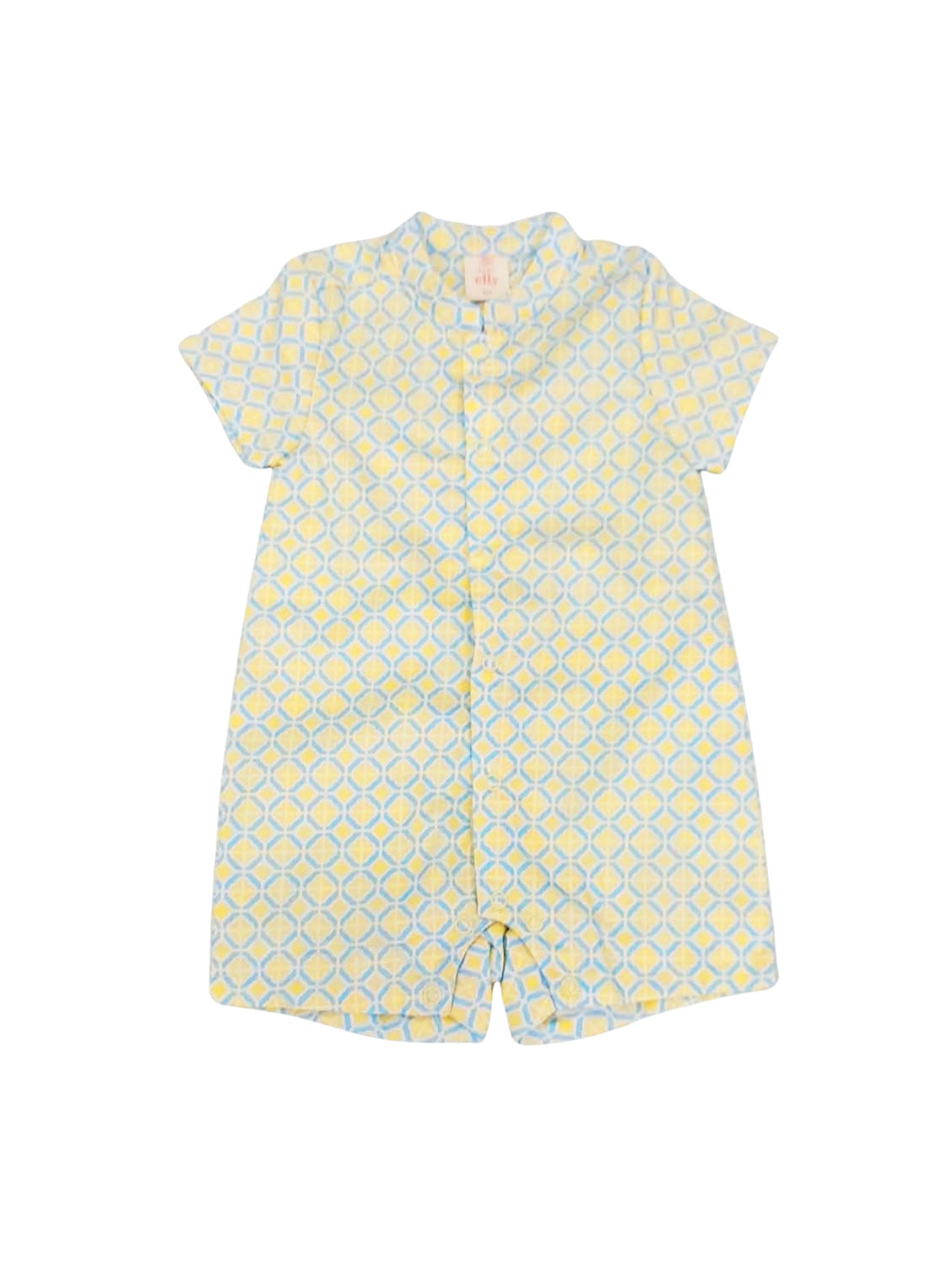 Mandarin-collared Romper - Yellow Blue Mosaic