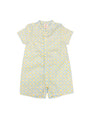 Mandarin-collared Romper - Yellow Blue Mosaic