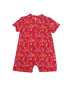 Mandarin-collared Polo Romper - Red Floral Bamboo