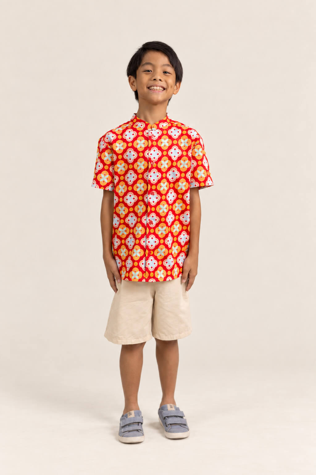 Mandarin-collared Shirt - Red Lucky Coins