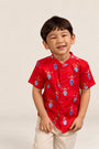 Mandarin-collared Shirt - Red Vases