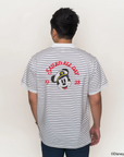 back view of mens polo tee in stripes sailor mickey 