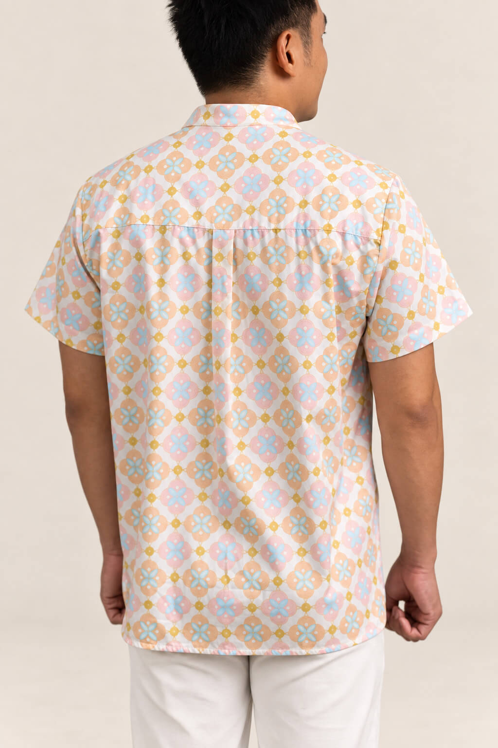 Men's Mandarin-collared Shirt - Cream Lucky Coins