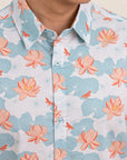 Men's Shirt - Teal Lotus closeup