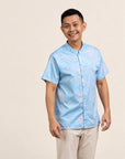 Men's Mandarin-collared Shirt - Blue Cranes