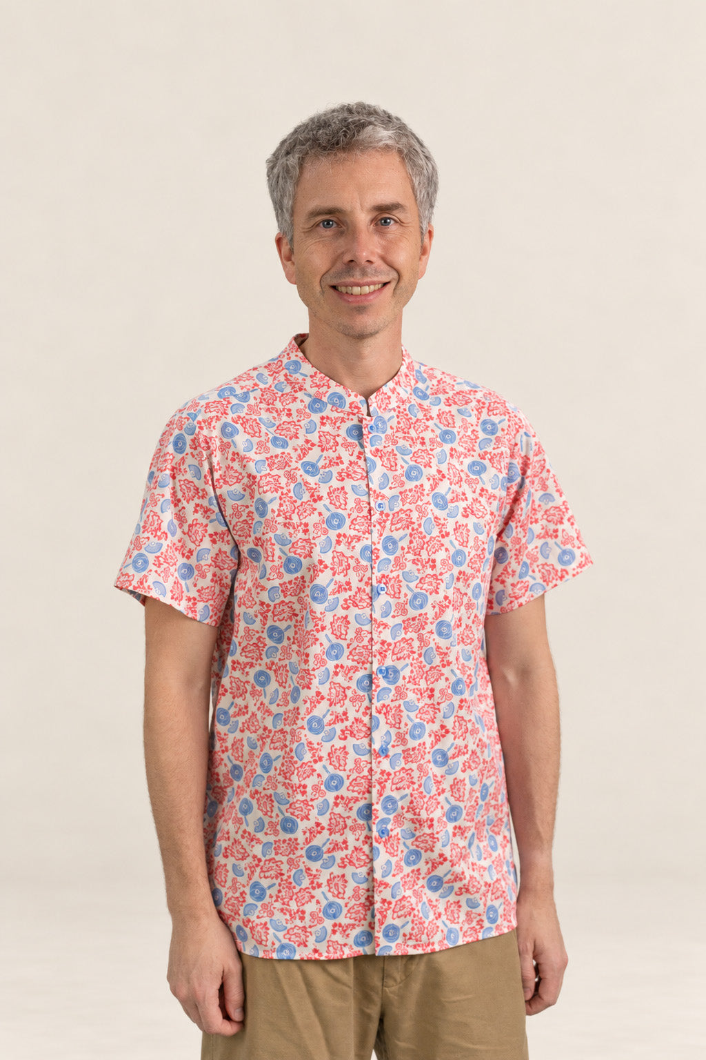 Men's Mandarin-collared Shirt - Mickey Fanfare