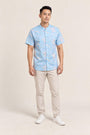 Men's Mandarin-collared Shirt - Blue Cranes