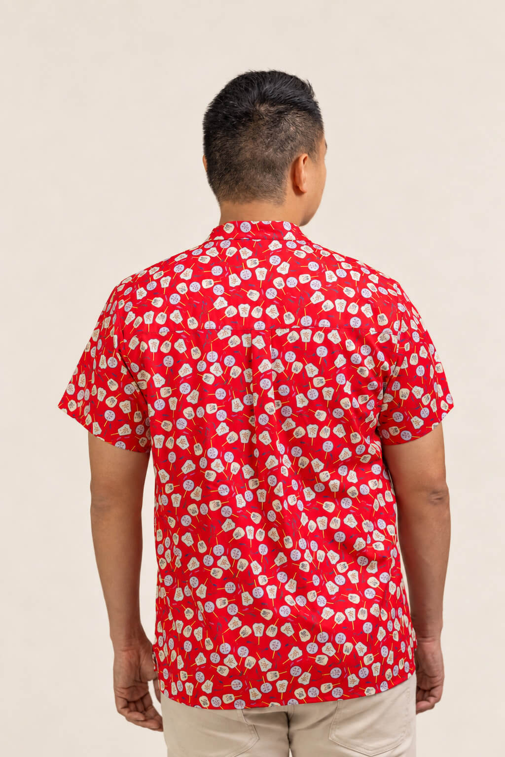 Men's Mandarin-collared Shirt - Red Fans back