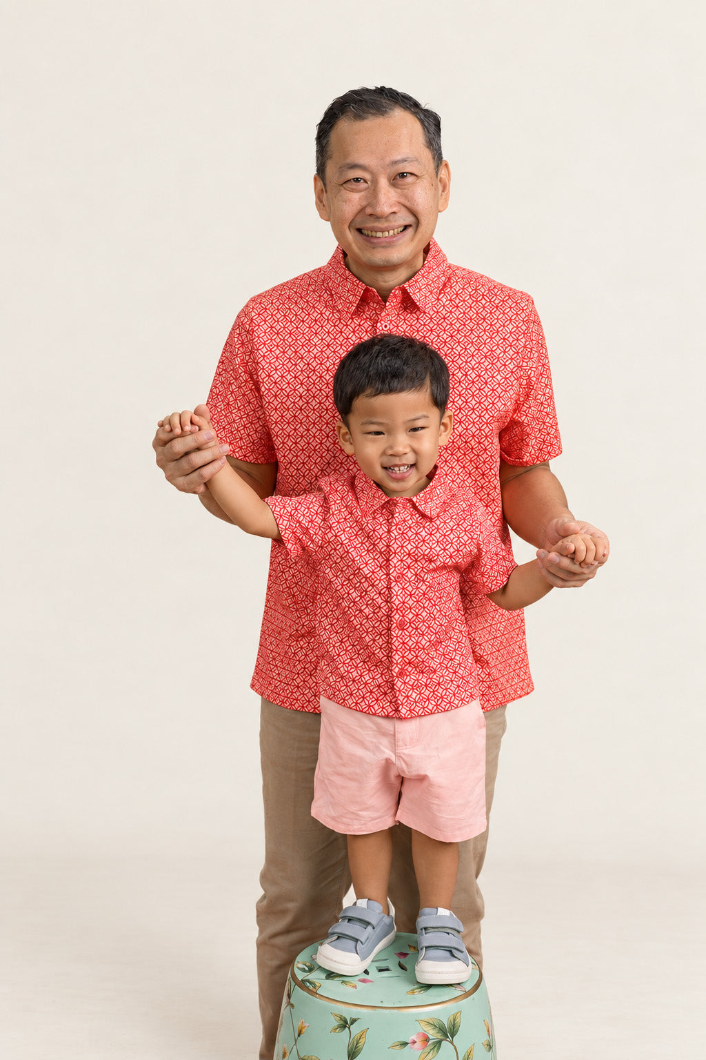 Men's Shirt - Peach Red Mosaic with son