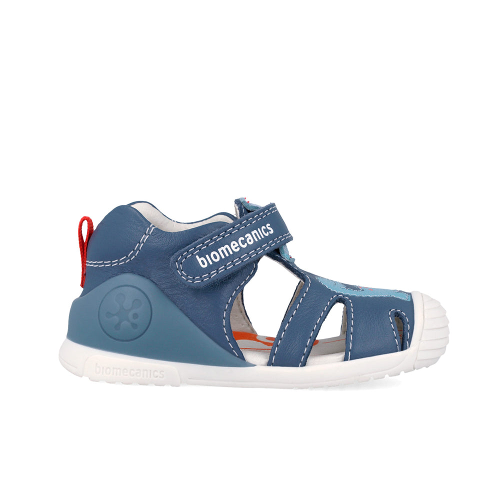 Navy children's shoe with dino design and velcro straps