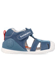 Navy children's shoe with dino design and velcro straps