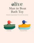 Olive Man In Boat Bath Toy in green/sage and turquoise/yellow 