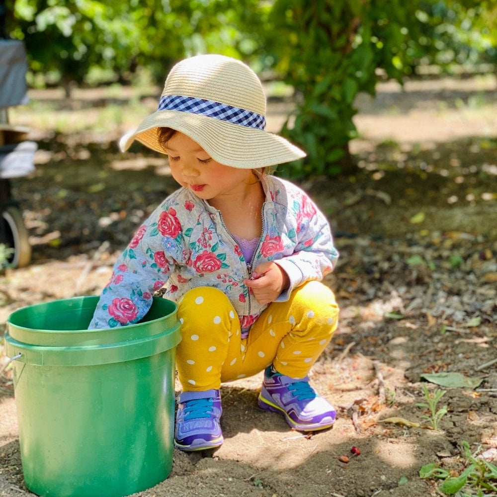 Child picking berries in field