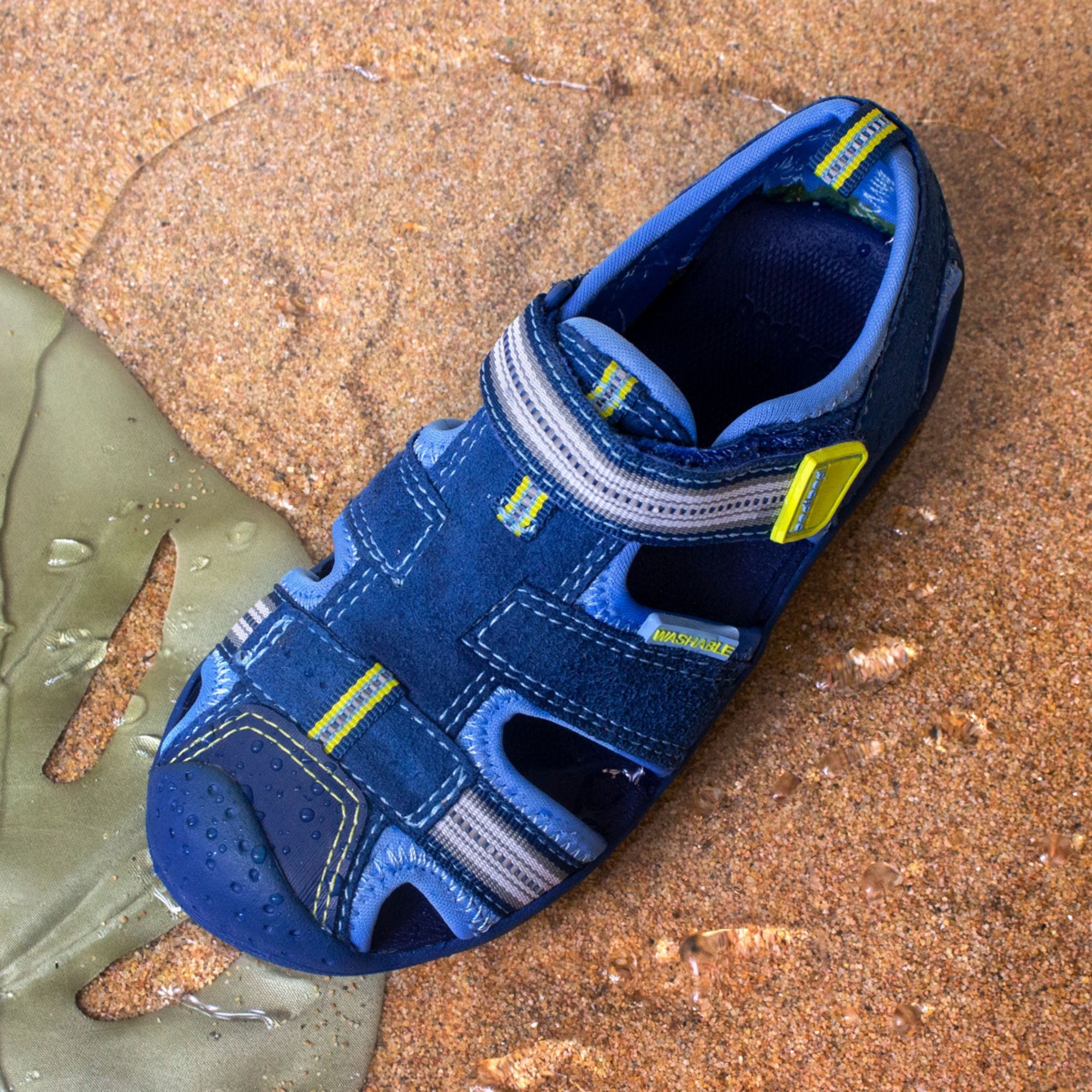 Pediped Sahara blue sandal on sand