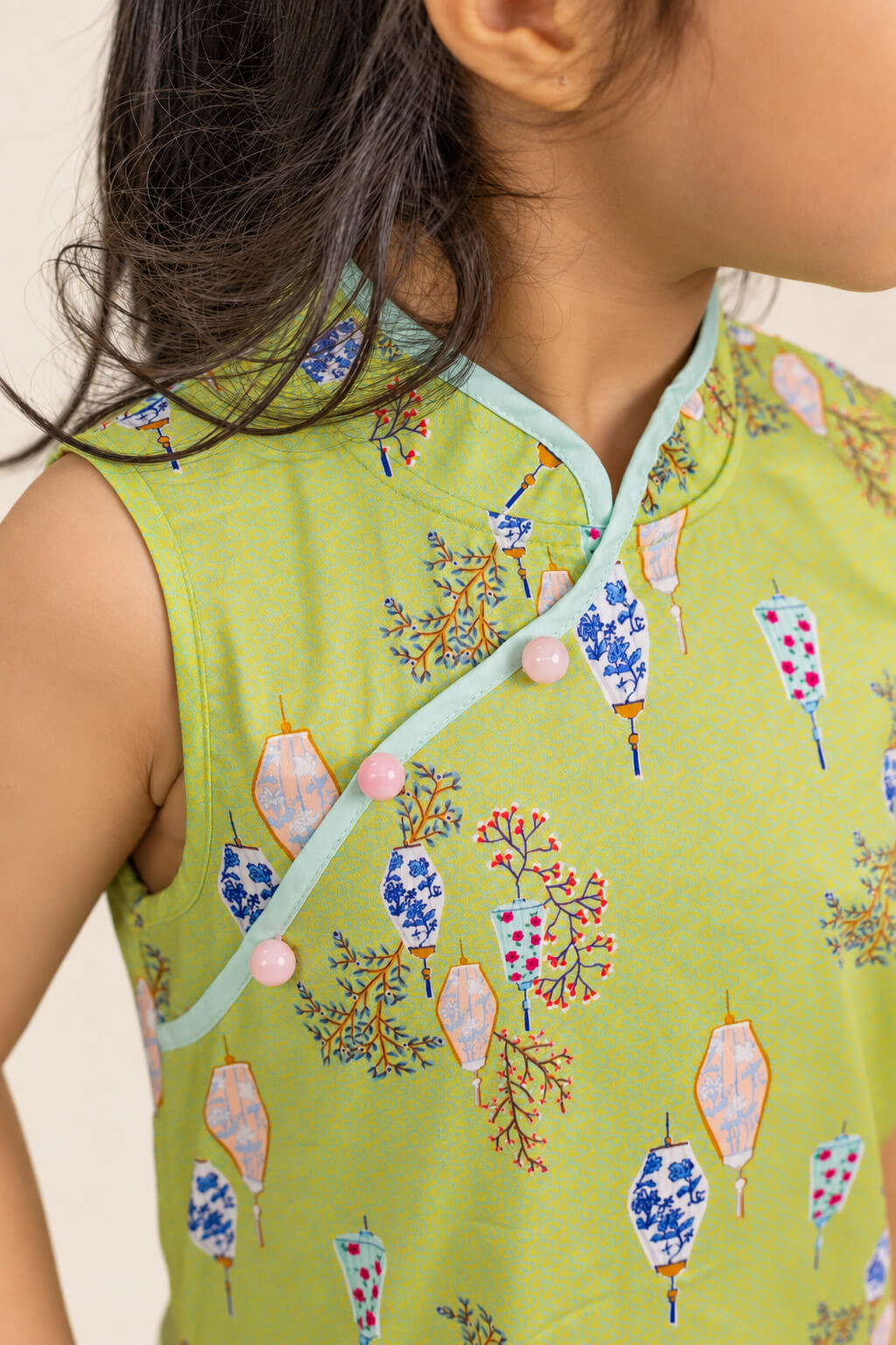 Peony Cheongsam - Yellow Floral Lanterns