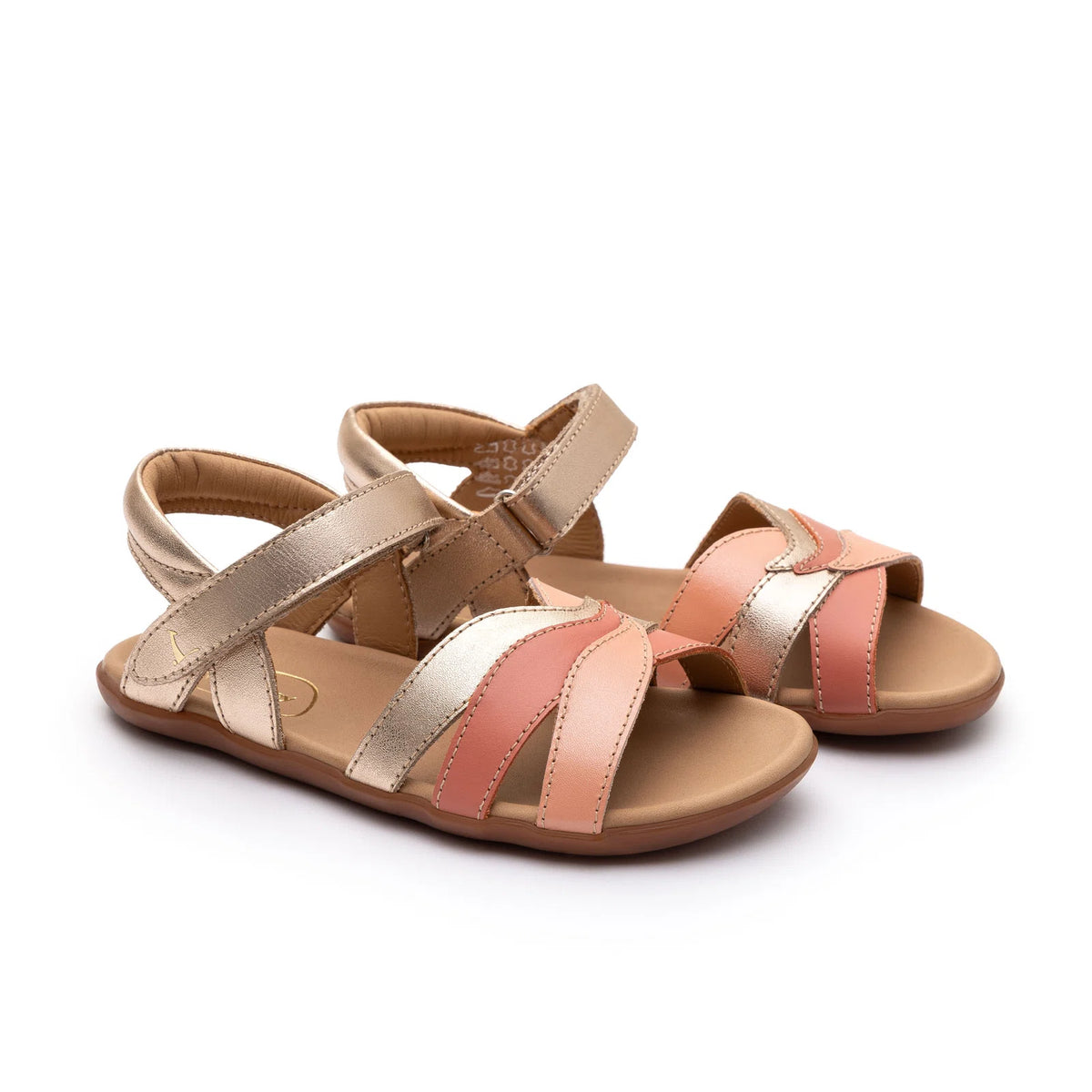 Pair of Tip Toey Joey Petal Sandals in Metallic Salmon / Flamingo / Rosa Seco, kids shoes