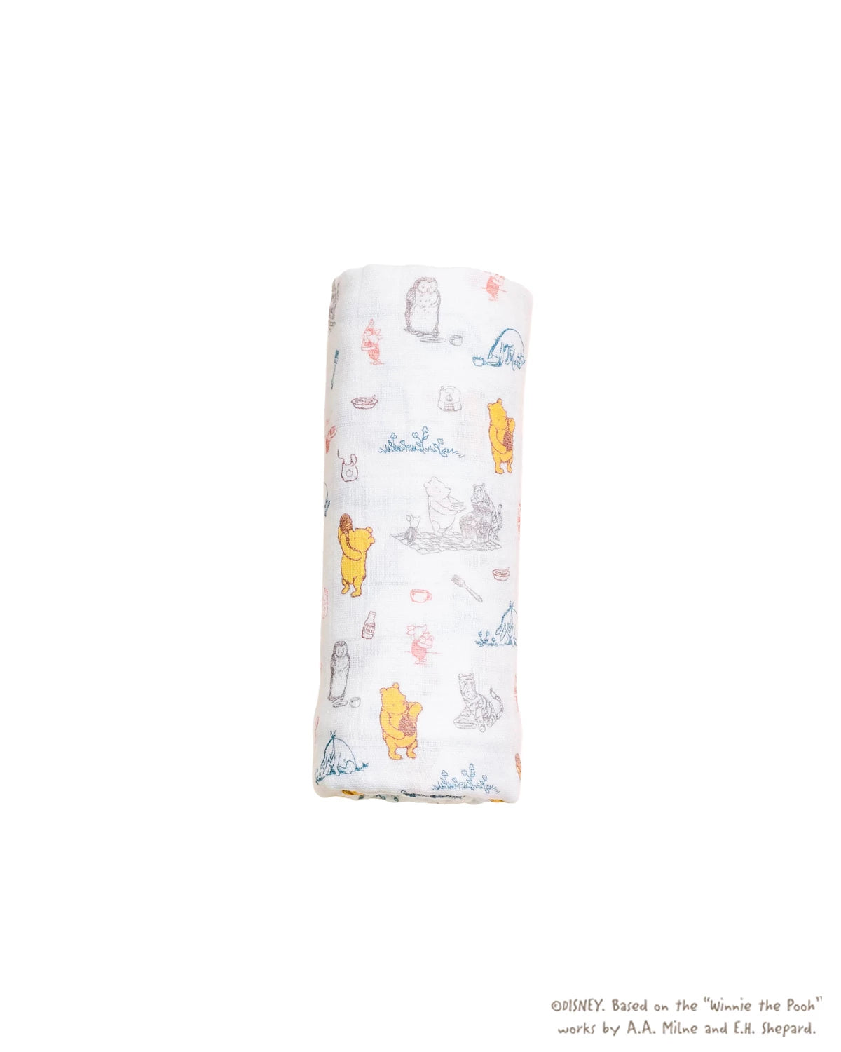 organic cotton swaddle in picnic with pooh print 