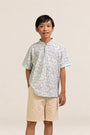 Mandarin-collared Polo Tee - Blue Fans