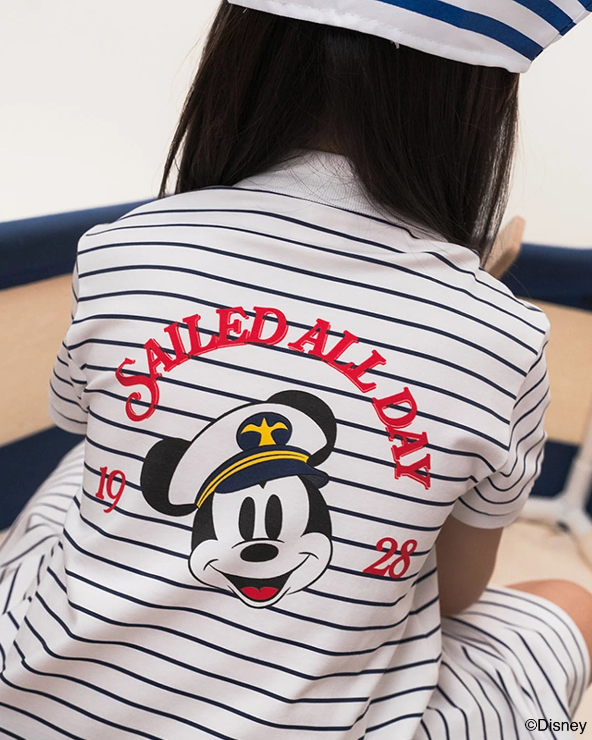 back view of sailor mickey stripes polo dress 