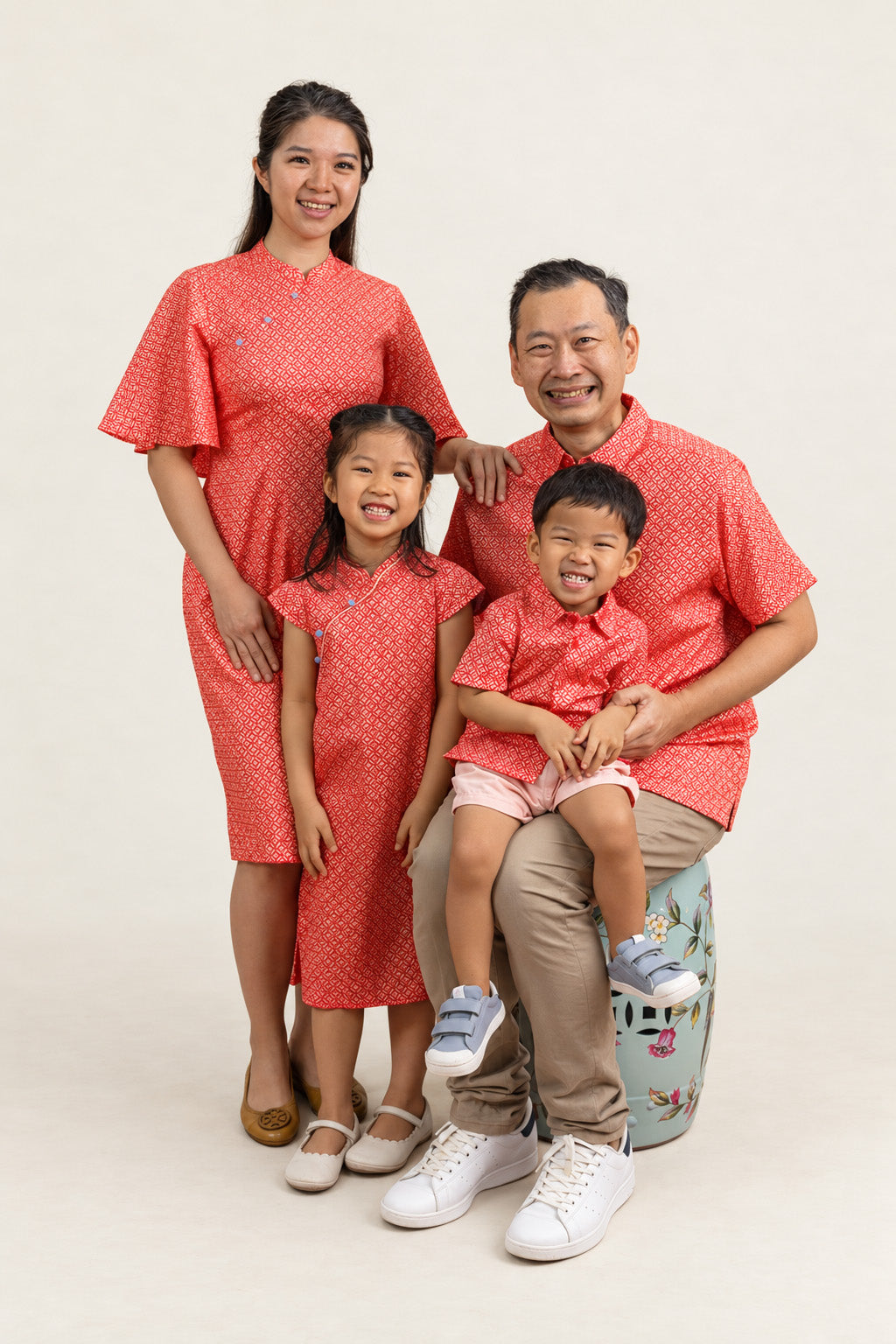 Little Man Shirt - Peach Red Mosaic family portrait