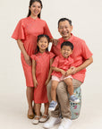 Little Man Shirt - Peach Red Mosaic family portrait