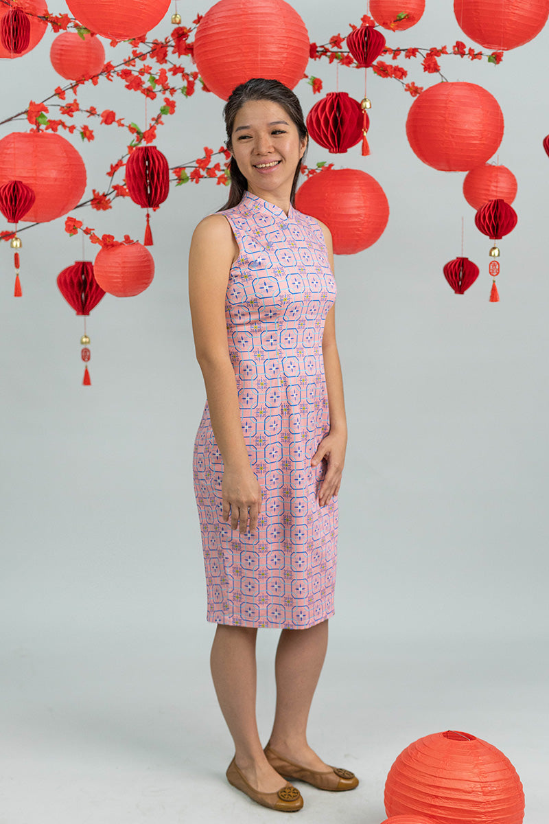 Ladies Mini Peony Cheongsam - Pink Tiles