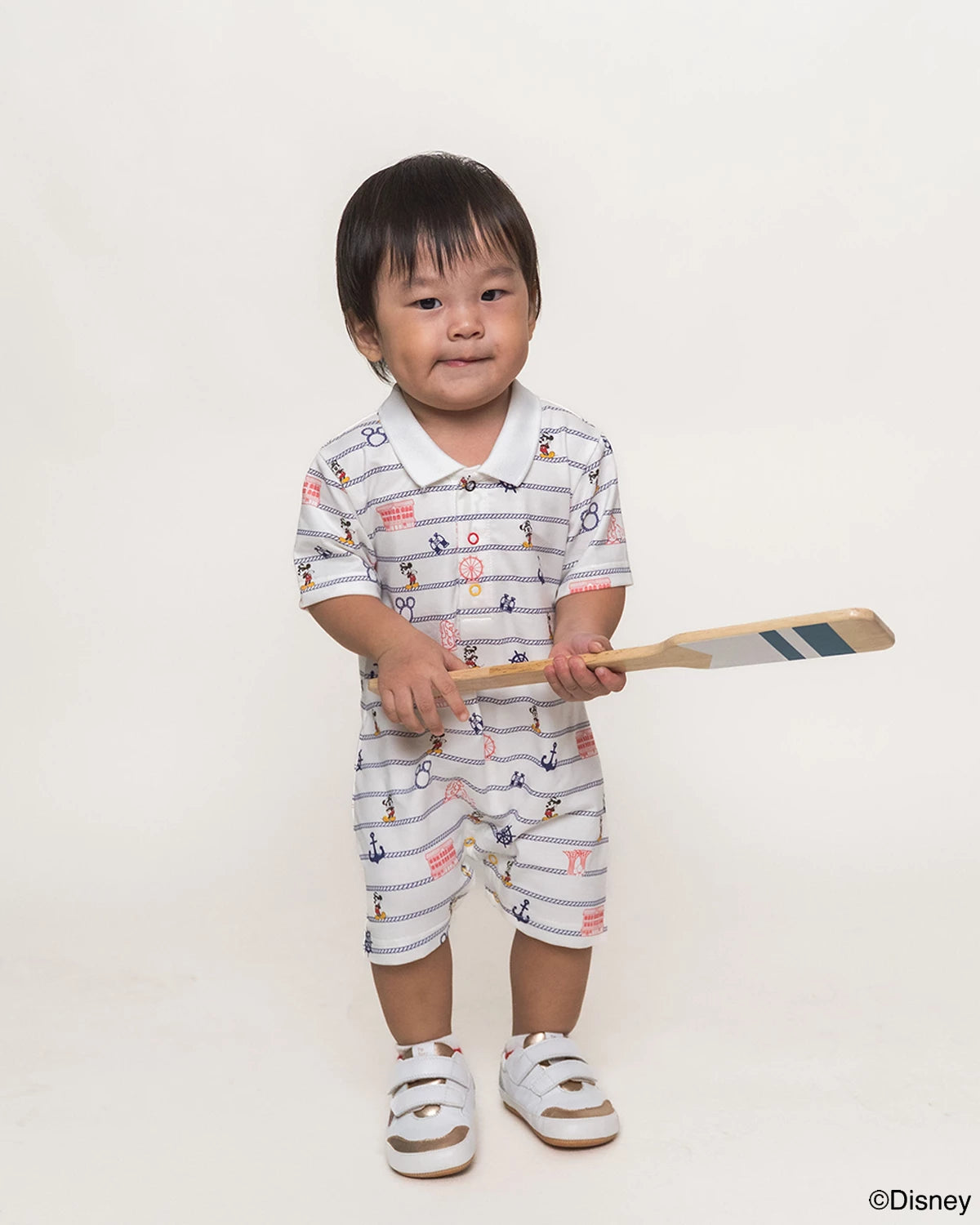 Child wearing Short-Sleeve Polo Romper - Nautical Mickey
