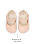 Top view of Tip Toey Joey Roundy Shoes in Papaya Cream / Metallic Salmon showing the wide FreetoGrow toe box
