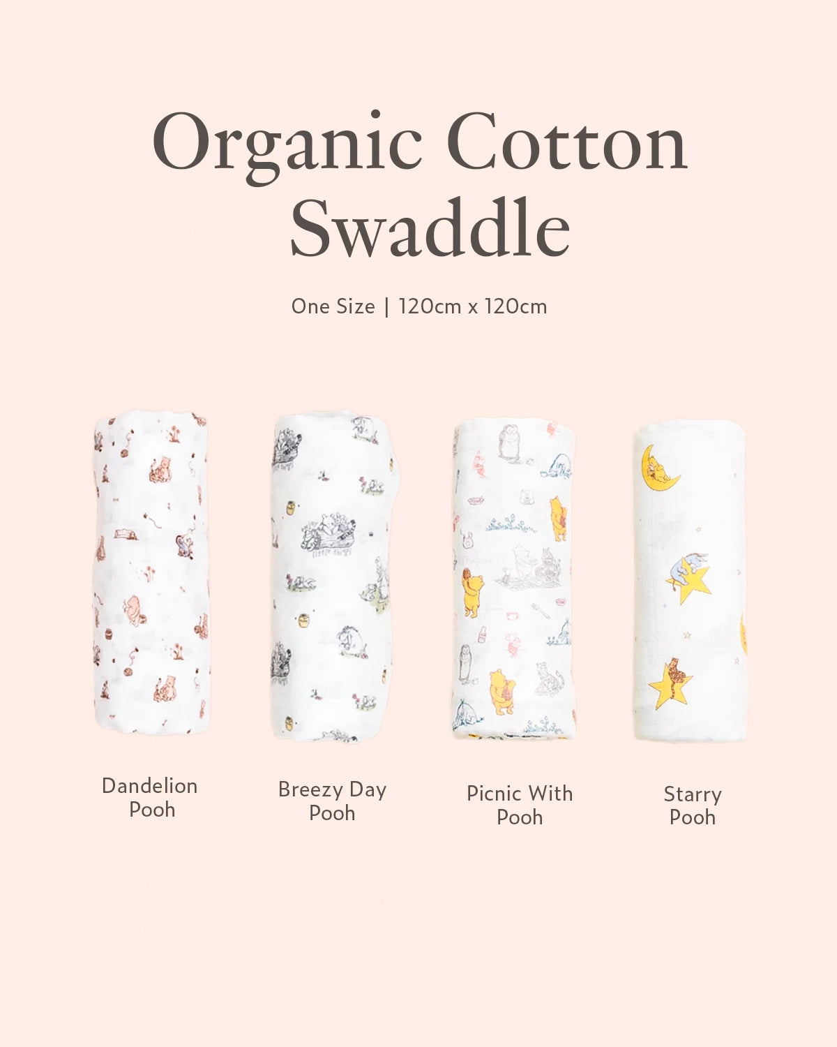 Four organic cotton swaddles with pooh designs 