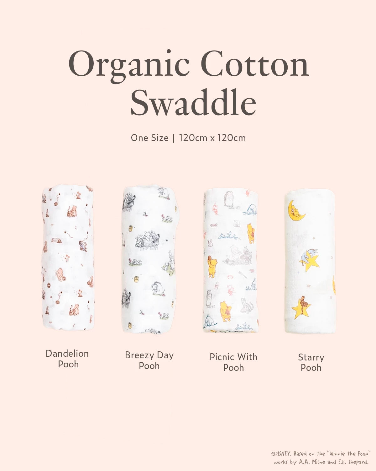 Four organic cotton swaddles with pooh designs 