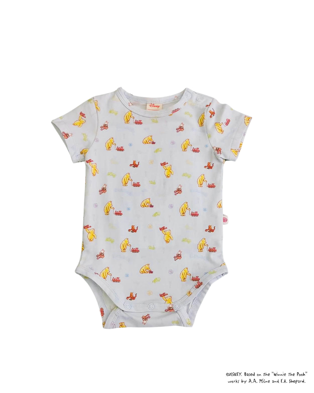 Short-Sleeve Onesie - Blue Trains Pooh
