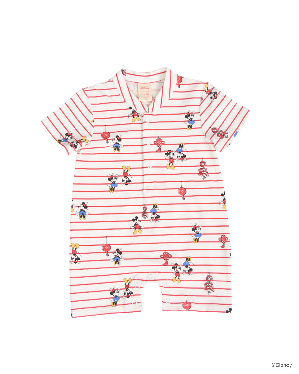 Mandarin-collared Polo Romper - Firecracker Mickey