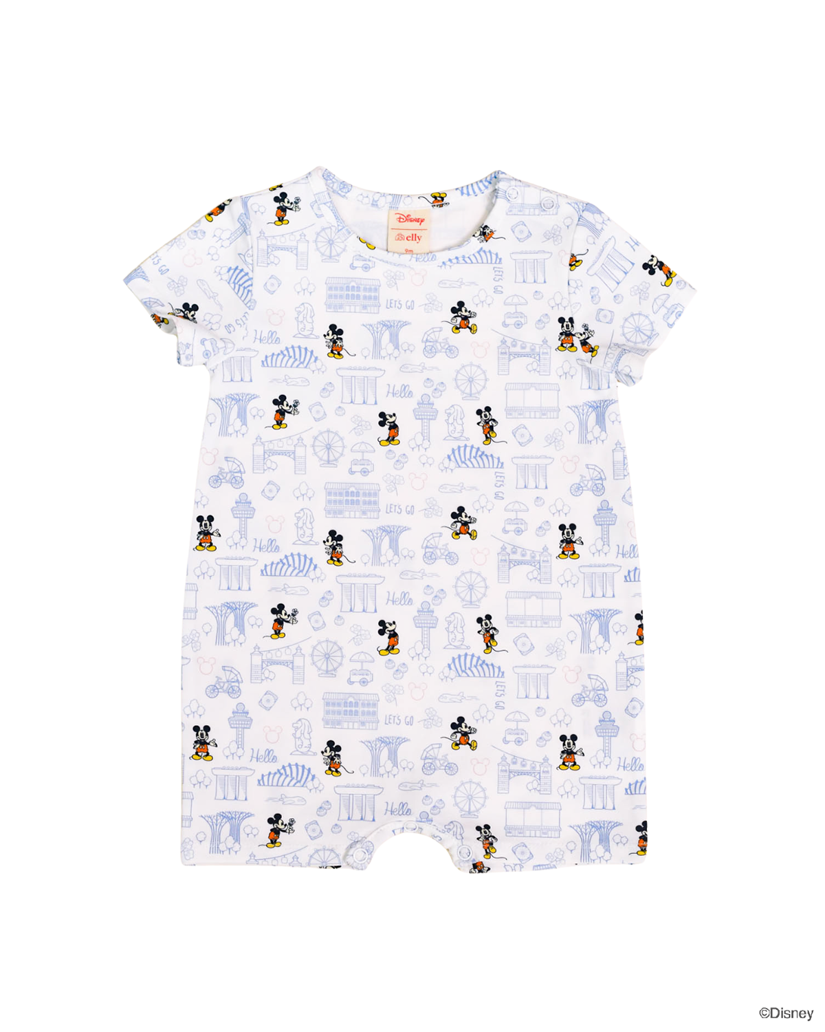 Short-sleeve Romper - Blue Hello Mickey
