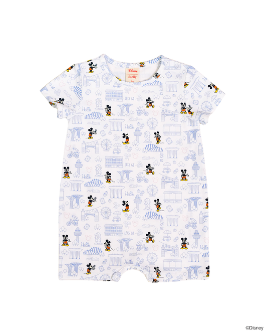 Short-sleeve Romper - Blue Hello Mickey